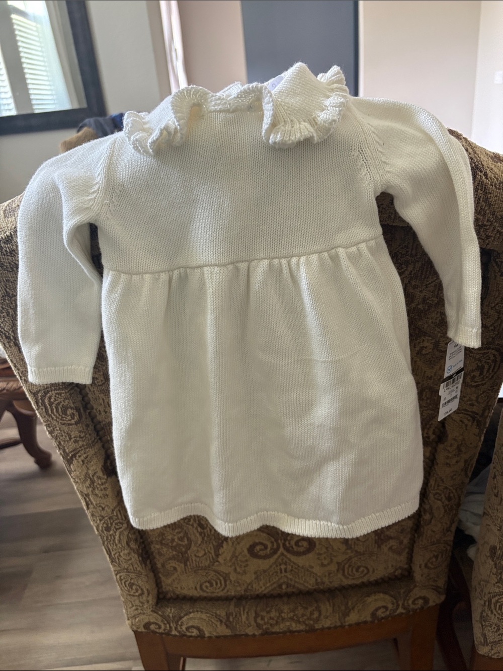 White Knit Long Sleeve Baby Dress